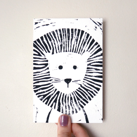 carte linogravure lion